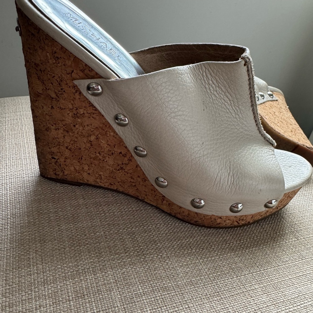 Michael Kors White Wedge Sandals with Cork Heel - Picture 2 of 5